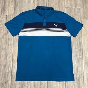 Puma Polo Shirt - Blue with White Stripes - Size L